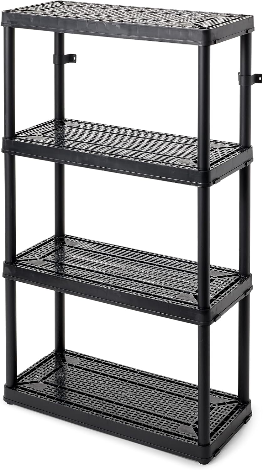 Gracious Living 4 Shelf Fixed Height Ventilated Medium Duty Storage Unit 14 x 32 x 54.5 Organizer System for Home, Garage, Basement, Laundry, Black