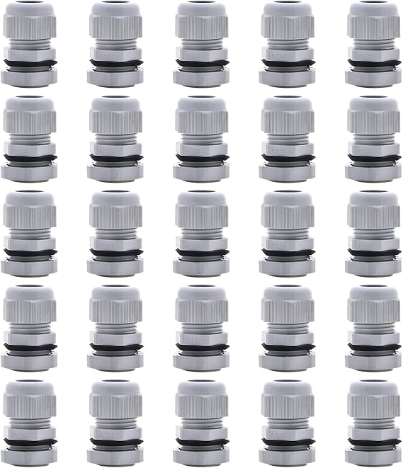 AnRui 25Pcs Waterproof NPT Cable Glands 1/2 Grey Nylon Adjustable Cable Gland Strain Relief Cord Grips Connector with Gaskets and Locknut