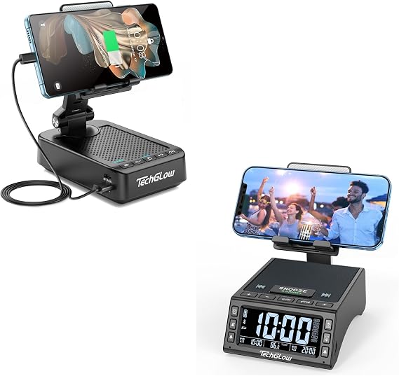 TechGlow L40 Speaker Stand with Charging Station-Black and L36 Speaker Stand with Charging Station
