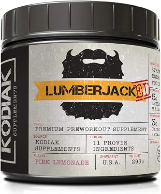 Kodiak Supplements LUMBERJACKED Pre Workout Supplement with CarnoSyn 30 Servings - Better Pumps, Strength, Energy, and Focus - No Crash Pink Lemonade