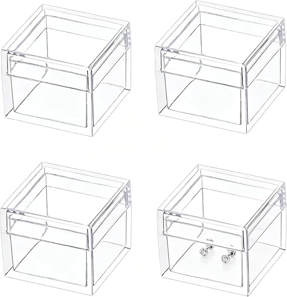 Small Clear Box Acrylic Boxes with Lids Plastic Square Cube 4 Pieces Small Storage Containers for Candy Pill and Tiny Jewelry