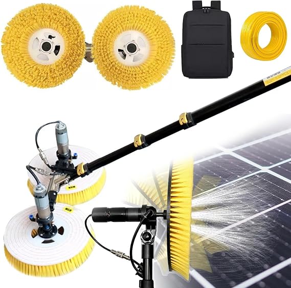 Professional Pv Panel Cleaning Brush Kit, 7.5M Alloy Telescopic Pole, Water Saving Tech, Commercial Solar Panel Cleaning, with 65Cm Dual Rotating Brush Head,