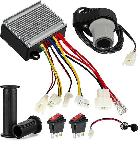 24V Controller and Throttle Compatible with Razor E200 E300 Electric Scooter MX350 (V33-36) Dirt Bike, Control Module for E200 (V13-23) E300 (V20+) E-Scooter Parts Charger Port Handlebar Grips
