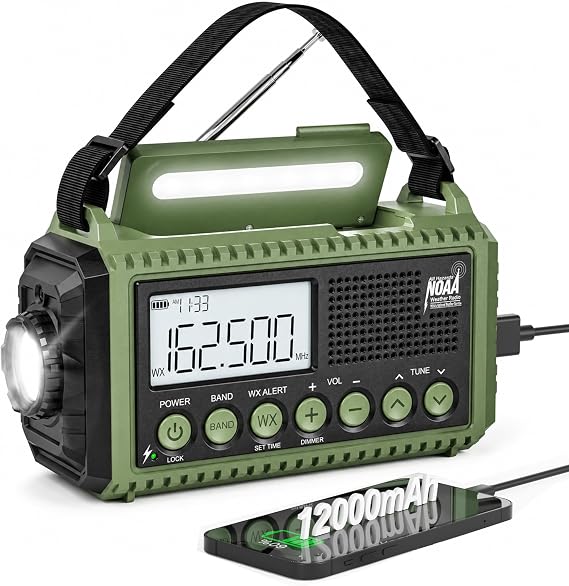 Eoxsmile NOAA Emergency Weather Radio Hand Crank Solar 12000mAh Battery