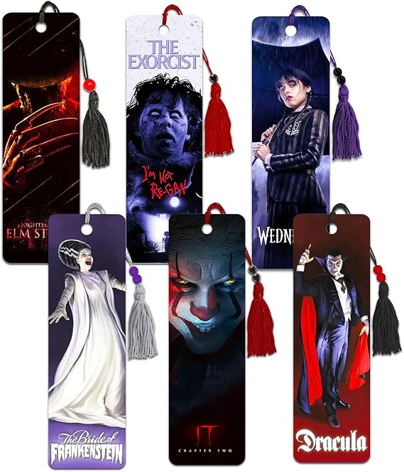 Horror Themed Bookmarks - Scary Bookmarks for Adults Bundle Includes 6 Monster Movie Book Marks | Horror Movie Gifts