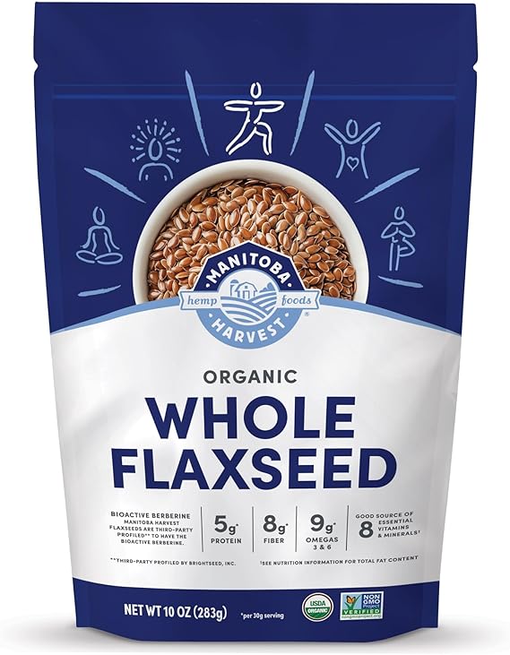 Manitoba Harvest Whole Organic Flaxseed, 5g Plant Based Protein and 9g Omegas 3 & 6 per 30g Serving - Perfect for Smoothies, Yogurt & Cereal - Non-GMO, Organic, Vegan, 10oz (Pack of 1)