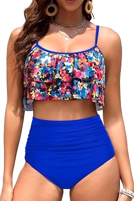 Tempt Me High Waisted Bikini Two Piece Swimsuits Tummy Control Bathing Suit Ruffle Ruched Swimwear