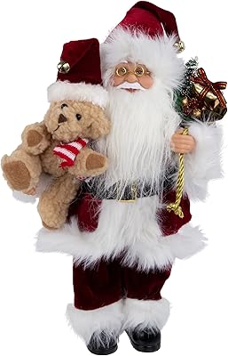 Northlight 12 Traditional Santa Claus Christmas Figure with Teddy Bear and Gift Bag