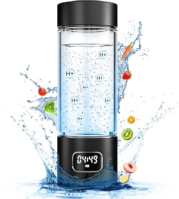 Hydrogen Water Bottle - Portable, Rechargeable, LED Timer, Aluminum and Glass, 5000 PPB Hydrogen in 10 Minutes, for Husband, Father, Friend & Family, for Sports, Home, Office Black, 340ml