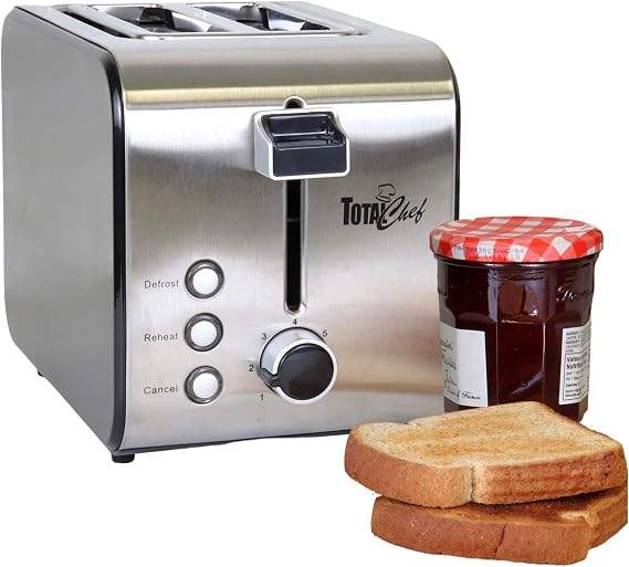 Total Chef toaster 2 slice - large wide slot, fast commercial countertop toasted toasters, with space saving modern stainless steel for bread bagel Waffles, retro quick clear popup tostadora de pan