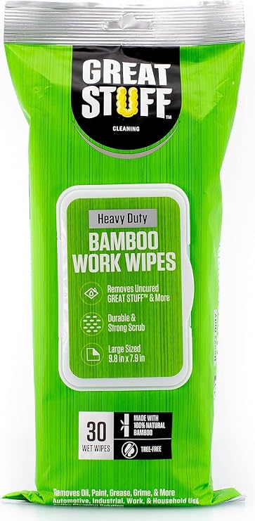 Great Stuff | Heavy Duty Industrial Bamboo Work Wipes | Multiuse Applications | 30 Wipes