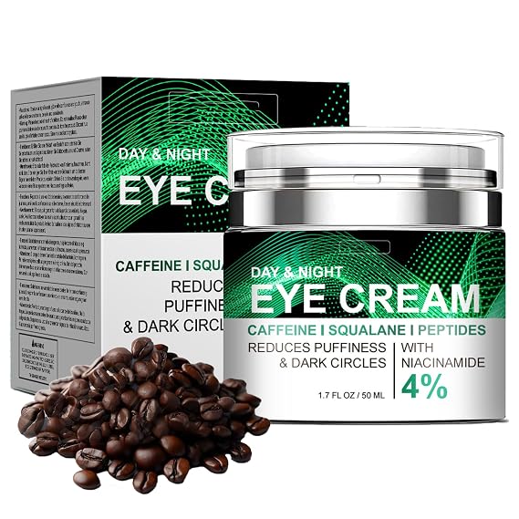 Caffeine Eye Cream with Collagen Peptide, Dark Circle Eye Cream for Puffiness and Bags Under Eyes Anti Aging Anti Wrinkle Day and Night Eyes Moisturizer Reduce Dry Lines & Fine Lines 1.7 FL OZ