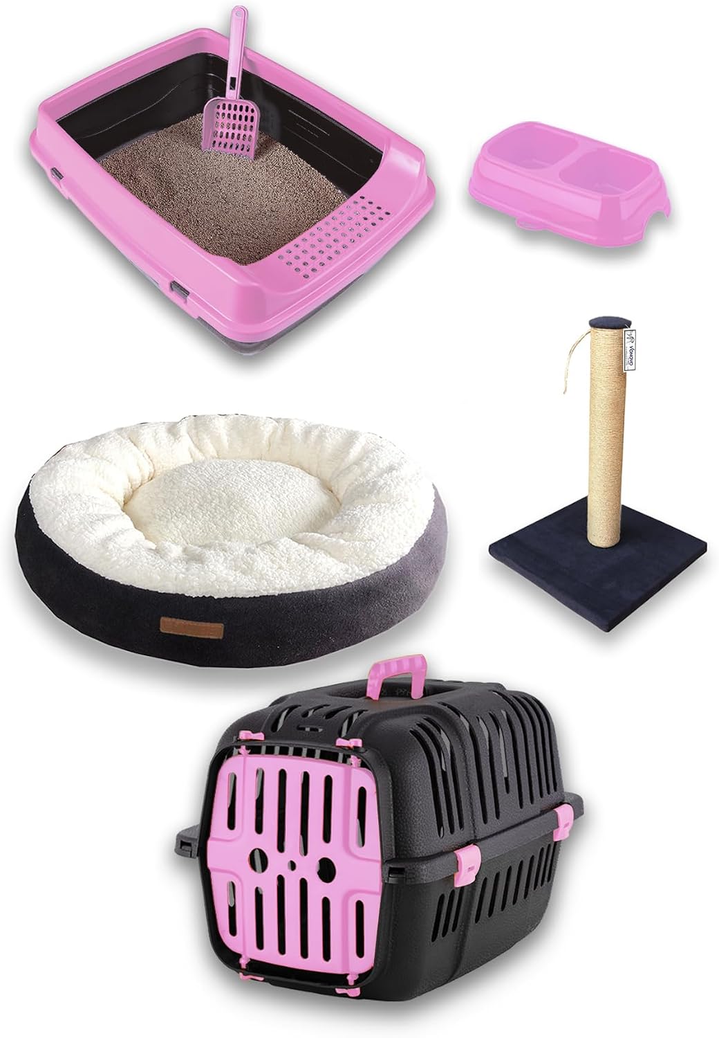 Premium cat starter set - Outdoor cat toilet, carrying basket, bed, scratching, food bowl, shovel - AT8