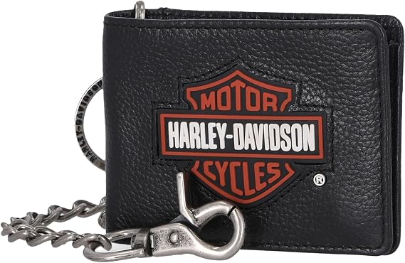 Harley-Davidson Men's Bar & Shield Rubber Patch Bi-Fold Leather Wallet - Black