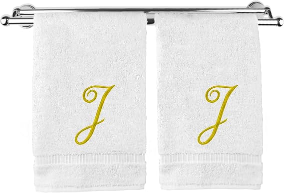 Monogrammed Washcloth Towel, Personalized Gift, 13x13 Inches - Set of 2 - Gold Script Embroidered Towel - Extra Absorbent 100% Turkish Cotton - Soft Terry Finish - Initial S Gray Towels