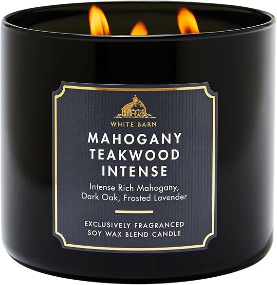 Bath & Body Works Mahogany Teakwood Intense 3-Wick Candle - Scented Candle for At-Home Use - Long-Lasting, Room-Filling Fragrance - High Fragrance Oil Concentration - Soy Wax Blend