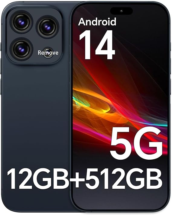 S16 PM Unlocked Cell Phone, Android 14 Smartphone, Snapdragon 888, 12GB+512GB, 5000mAh Battery, 108MP+48MP Camera, 6.8" HD Display, Face ID, Unlocked Phones, WiFi/BT/GPS