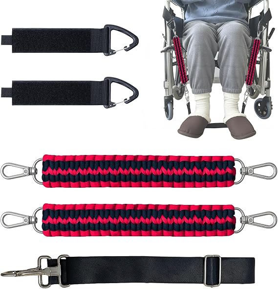 Adjustable Wheelchair Footrest Strap with Buckles - Universal Foot Sling & Woven Tape Support for Elderly, Injured Disabled, Helps Maintain Stable and Comfortable Leg Positioning (Red)