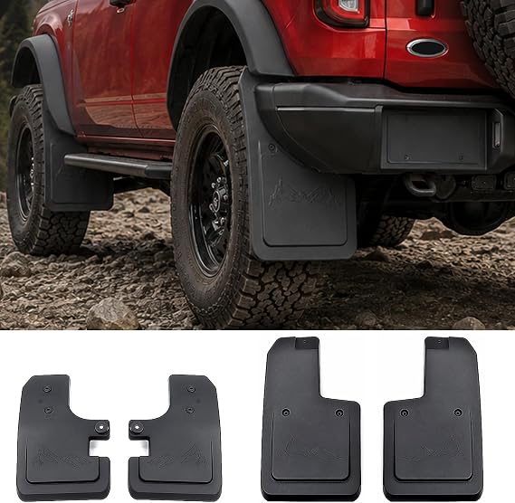 Mabett Mud Flaps for 2021-2026 Ford Bronco Accessories 2/4-Door | Not for Bronco Sport or Check 35-Inch Tire Clearance, 4-Piece, No-Drill, Stainless Hardware with All-Weather Thermoplastic