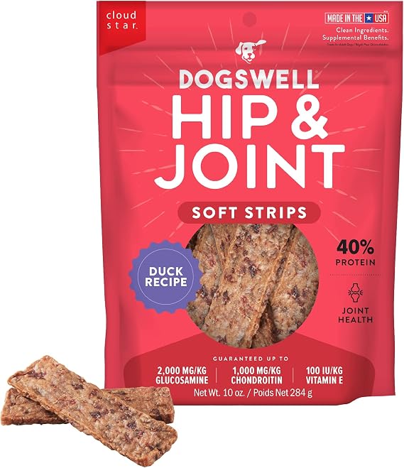 DOGSWELL Hip & Joint Soft Strips Dog Treats, Duck, 10 oz. Pouch