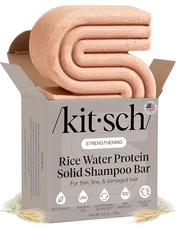 Kitsch Rice Water Shampoo Bar for Hair Growth Strengthening Hair Shampoo for Men and Women Reduce Breakage, Boosts Shine Paraben, Silicone & Sulfate-Free, Vegan Hair Care - Made in USA, 3.2 oz