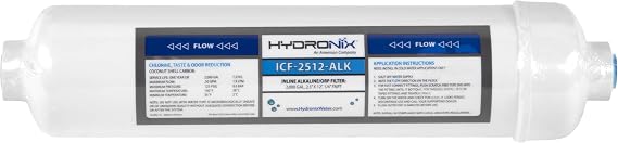 Hydronix HX-ICF-2512-ALK Alkaline Remineralization & Ph Inline Water Filter Fits Any Ro Drinking Systems, 1/4 inch Npt Ports, White