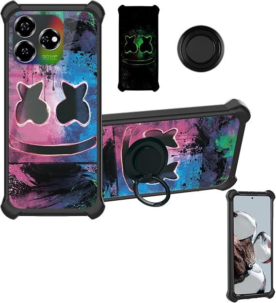 Aroepurt Case Compatible for ZTE Nubia V60 Design Phone Case Cover [with Tempered Glass Screen Protector][Hard PC + Soft Silicone][Ring Support] [Luminous Effect] YGH-BQ
