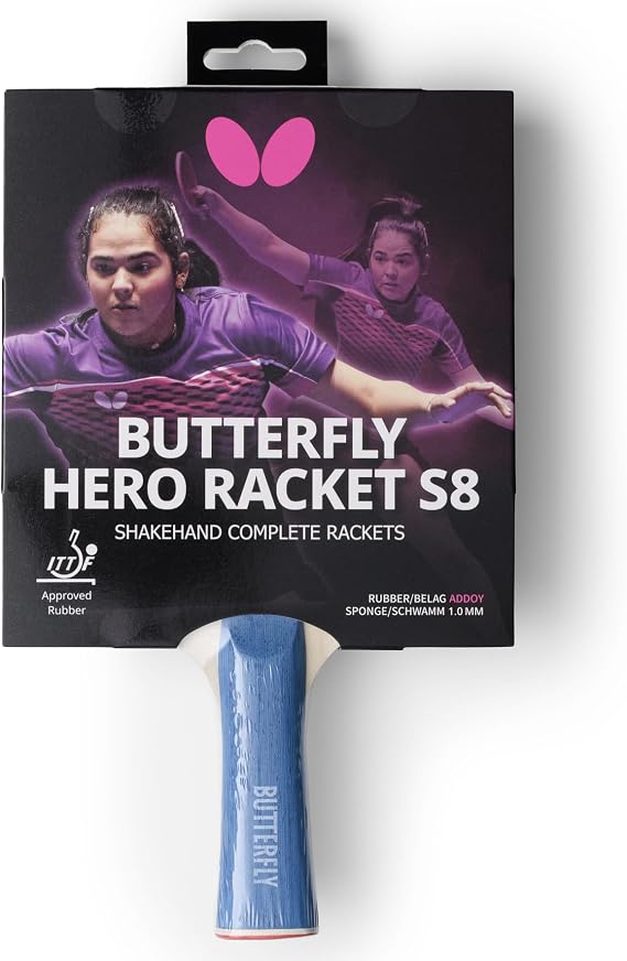 Butterfly Hero Racket S8 Table Tennis Bat – Adriana Diaz Edition | 5-Ply Wooden Blade | 1.0mm Addoy Rubber | ITTF Approved Rubber | Lightweight Ping Pong Paddle for Recreational & Family Play