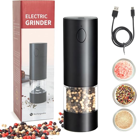 Electric Salt and Pepper Grinder, Adjustable Coarseness, Black