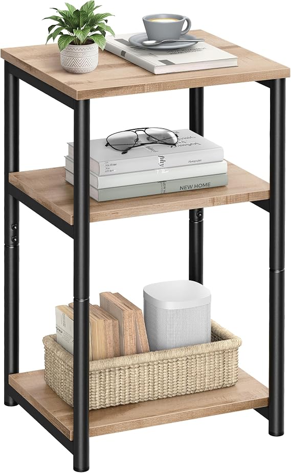 VASAGLE Side Table, Small End Table, Tall Nightstand, Steel Frame