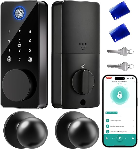 Smart Deadbolt Lock with 2 Knobs,Fingerprint Keyless Entry Door Lock