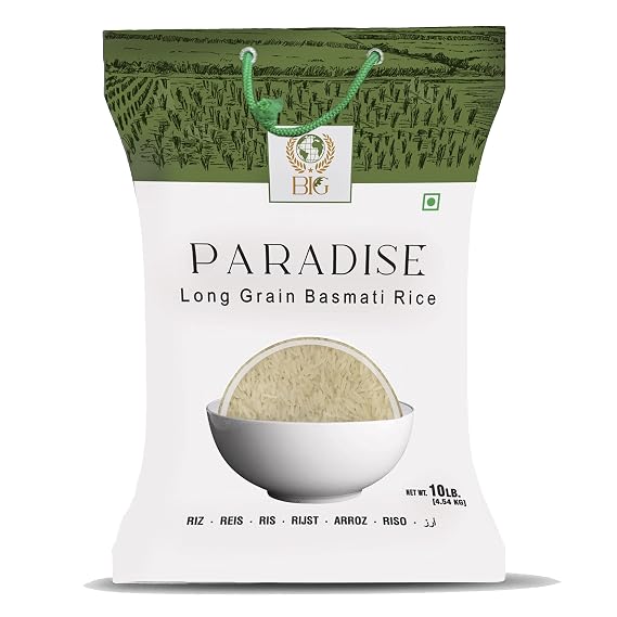 BIG PARADISE 10 LB Long Grain Basmati Rice, White Super Basmati Rice, Basamic Rice from India, Gluten Free Rice, White Uncooked Rice, Extra Long Grain Basmati Rice