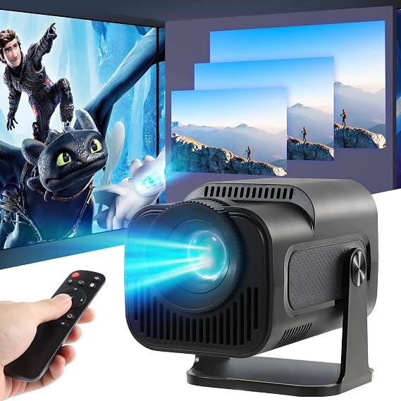 Mini Projektör, HY320 Mini 4K 200 ANSI Projektör Wifi 6 ve Bluetooth 5 ile, Taşınabilir Projektör Otomatik Eğim Düzeltme, 30"-130" Ekran, 180° Döndürülebilir (Siyah)