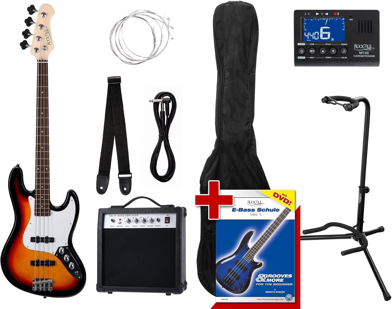 Rocktile Groover's Pack JB E-Bass Set II Sunburst Groover's Pack + Rockt. Tuner + CC stand