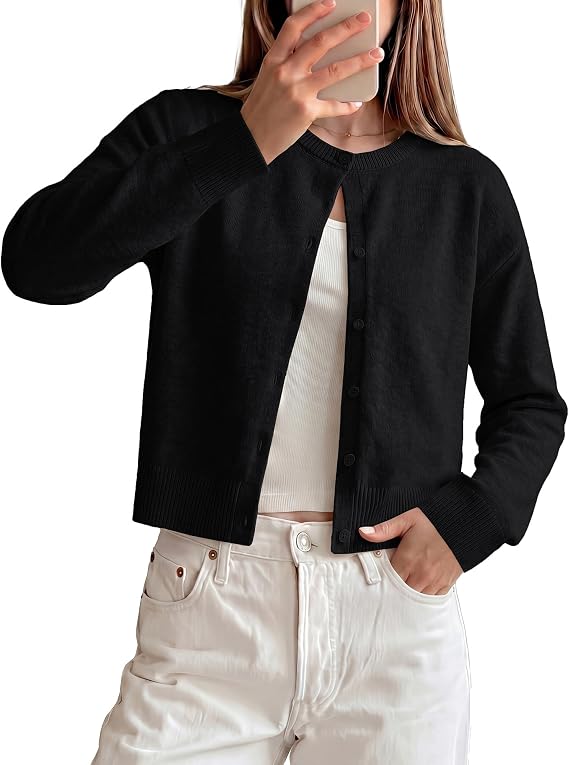 GRACE KARIN Cropped Cardigan Sweaters for Women Long Sleeve Crew Neck Open Front Jackets Y2K Fall Fashion Clothes 2026