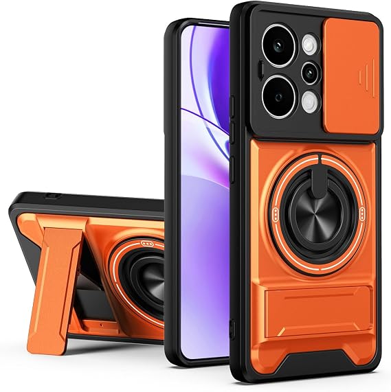 Compatible with Realme P4 Power 5G Case Cover,Compatible with Realme P4 Power 5G RMX5107 with Slide Camera Cover Phone Stand Protective Case Orange