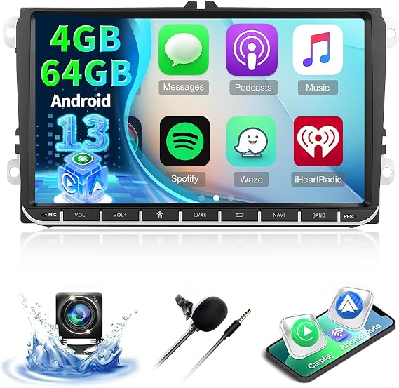 [4G+64G] Android Car Radio for VW Jetta Passat Seat Golf Tiguan Beetle, 9 inch Touch Screen Volkswagen Jetta Stereo, Carplay/Android Auto/32 EQ Audio/SWC +AHD Backup Camera