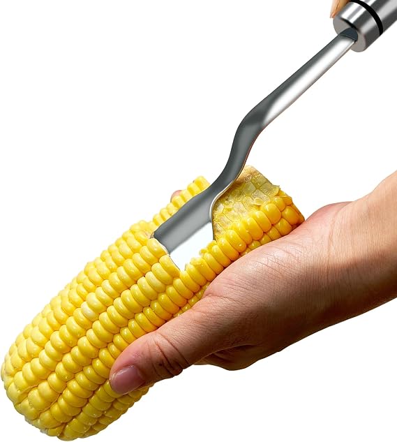 Long Handle Corn Peeler, Stainless Steel Corn Cob Stripper & Curved Blade