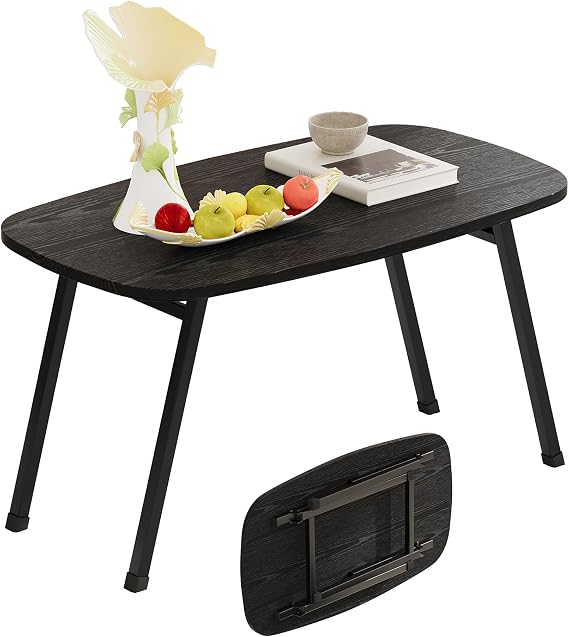 Oval CoffeeTable,Small Folding Coffee Tables For Living Room,Black | Home Office,Mid Century Modern Furniture,Tea Table,Side Table,Foldable Floor Desk for Small Space,80x40x45cm