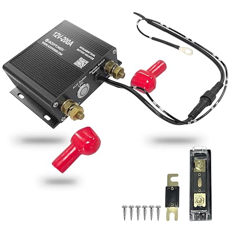 ACOPOWER Dual Battery Isolator Kit, 12V 200 Amp Voltage Sensitive Complete VSR Double Battery Smart Automatic Charger Fit SUV Marine Car UTV ATV RV Boat Camper Truck, Black