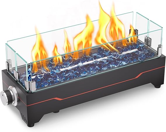 GRISUN 20 Inch Propane Tabletop Fire Pit, 40,000 BTU with Glass Wind Guard