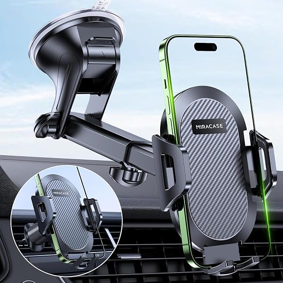 Miracase Phone Holders for Your Car, [Thick Case & Heavy Phone Friendly] Universal Cell Phone Car Mount, 3-in-1 Phone Mount for Car Dashboard Windshield Air Vent Fit for All Smartphones