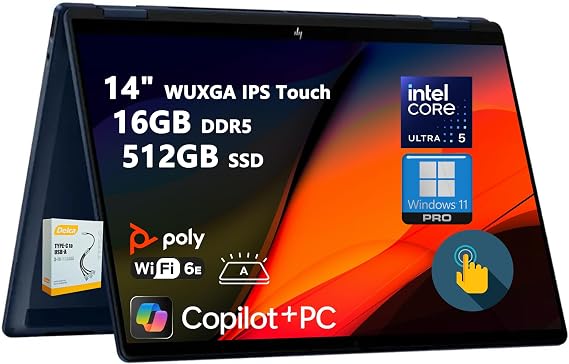 HP OmniBook X Flip 2-in-1 ノートパソコン | 14インチ WUXGA IPS Touch | Intel Core Ultra 5 226V | 16GB DDR5 512GB SSD | Copilot+ AI PC クリエイター デザイナー ビジネス プロフェッショナル Win11 Pro DLCAアクセサリー付き