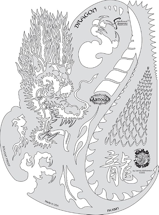 Freehand Airbrush Templates, Kanji Master Dragon