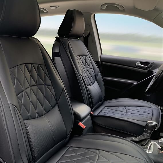 Black Leather PU 04B Style Front Rear Seat Covers For Universal Vehicles | Brand of Hyper Glory, Only For 5 Seats, Leather, PU - Polyurethane, Interior Seat Cushion Scratch Guard Protector
