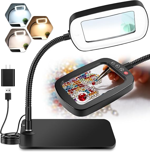 10X 30X Large Magnifying Glass with Light and Stand