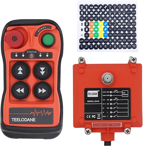 Q400 Industrial Wireless Crane Remote Control kit 4 Button 110v Electric Lift Hoist Transmitter Receiver with Emergency Stop (AC 110V)