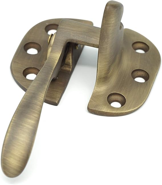 Antique Ice Box Latch, Solid Antiqued Brass Left Hand 3/8" Offset Ice Box Latch in Non Lacquered Brass, Reproduction of Antique Ice Box Hardware, Beautiful Cabinet Latch Boat Cabinet Latch