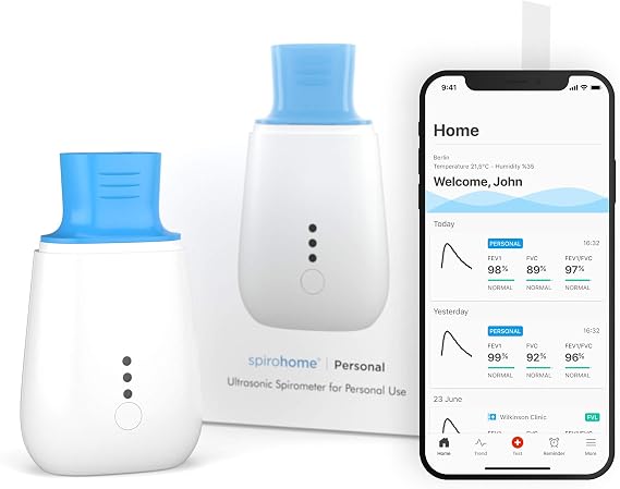 Personal Spirometer, World's First Personal Ultrasonic Spirometer, Ultrasonic Spirometry, Lung Capacity Tester, Asthma Peak Flow Meter for Adults & Children, Digital PEF/FEV1 Meter
