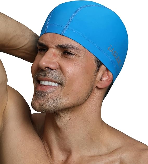 Mens Swim Cap Adult Nylon Fabric Soft Short Hair Solid Color Swimming Hat Comfprtable Breathable High Elasticity